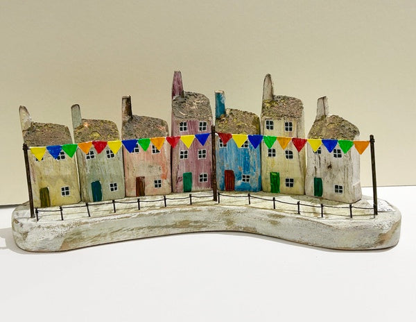 Houses with Bunting. Woodcarving (SH13)