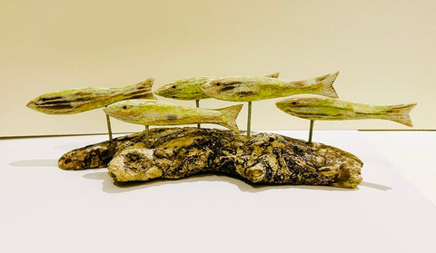 Five Fish on wood. Woodcarving (SH06)