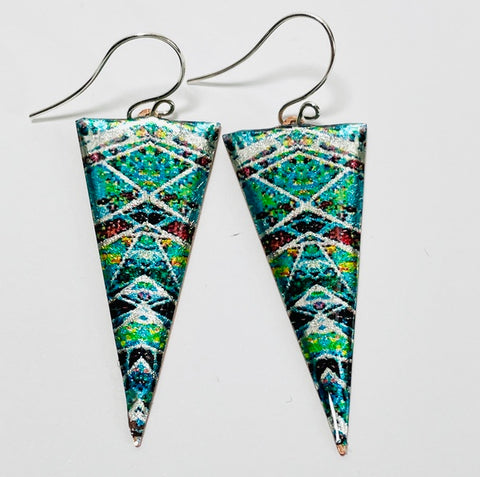 Aztec Silver Long Hook Earrings(VF12)