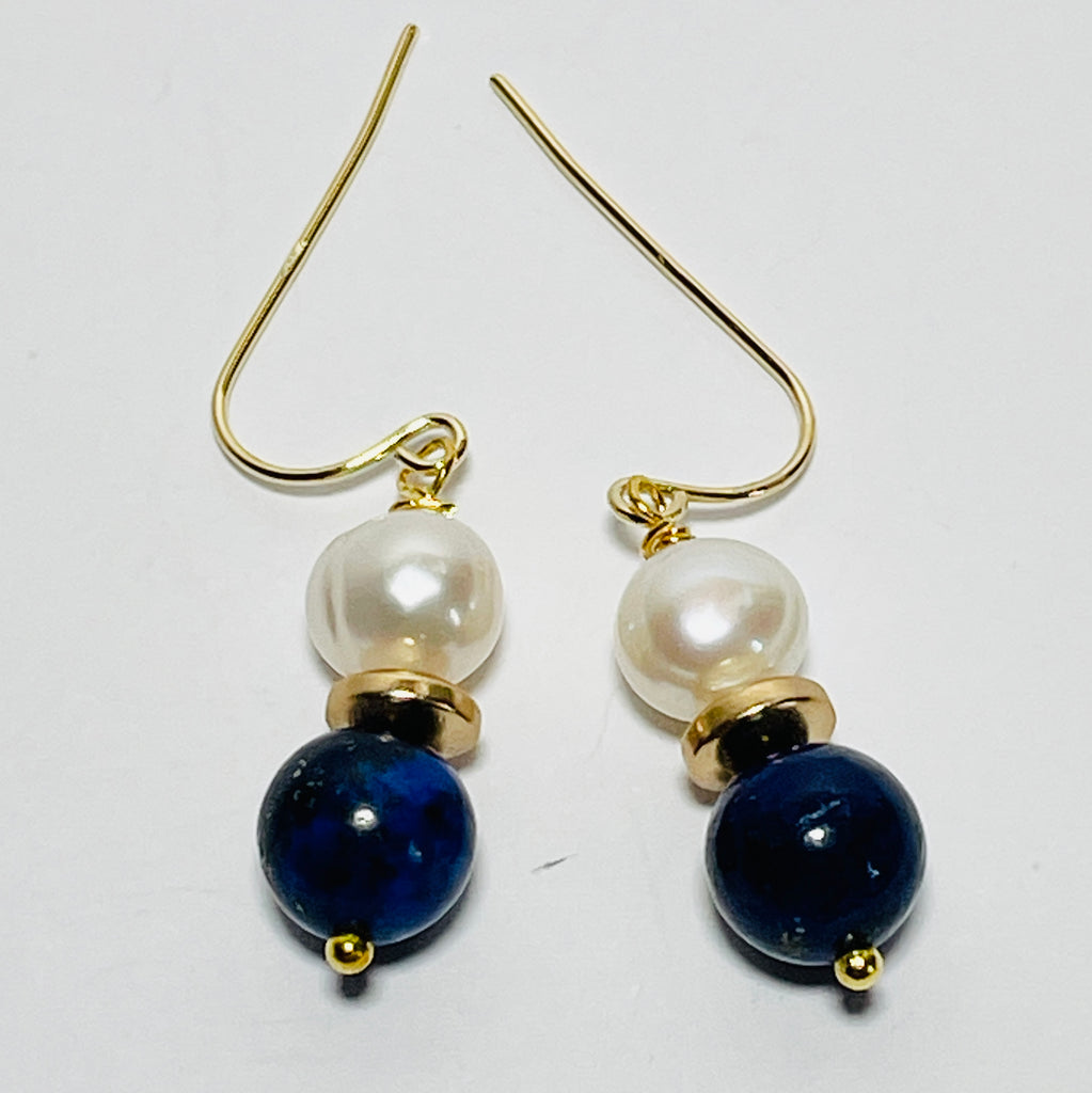Pearls & Lapiz Hook Earrings (PO18)