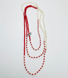 Pearls & Red beads Long Necklace (PO17)