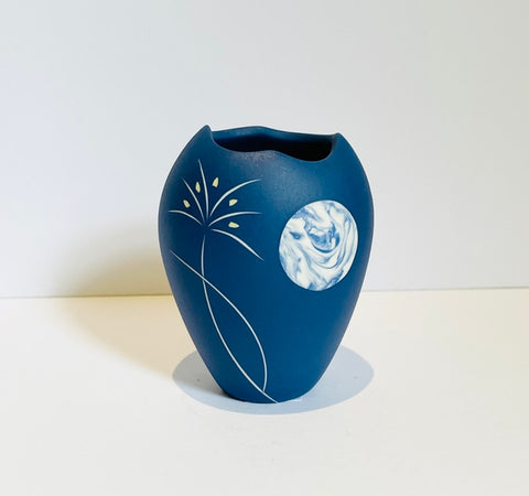 Small Blue Porcelain Vase with Moon and Grass inlay(SD27)