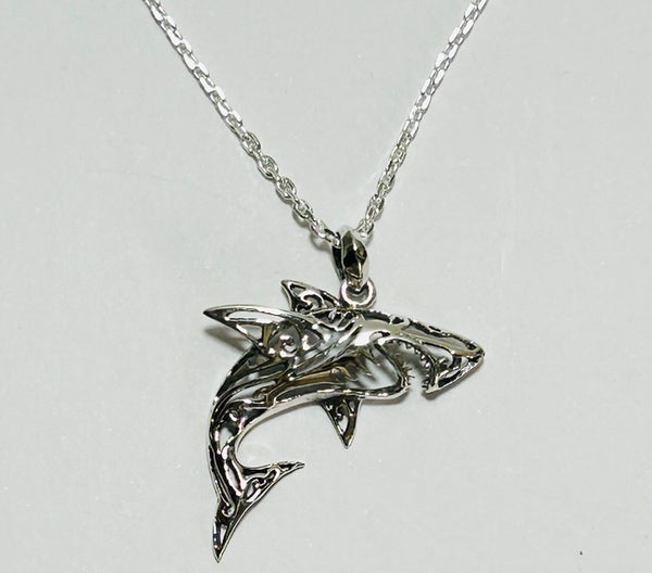 Silver Shark Pendant with Silver chain (PG501)