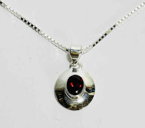 Garnet Pendant with Silver chain (PG506)