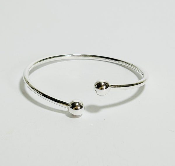 Sterling Silver Circle tip Cuff Bangle (PG508)