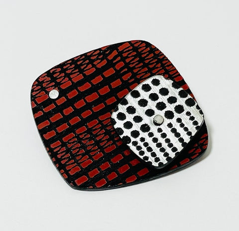 Square Brooch, Red/Silver (MN28)
