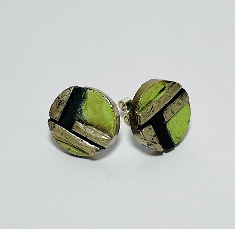 Green Studs. Ceramic jewellery (AR09)