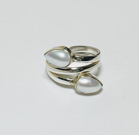 Spiral Silver Ring with Pearl (CH04)