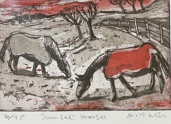 Sunset Horses ed 2/75, Etching Print (AY02)