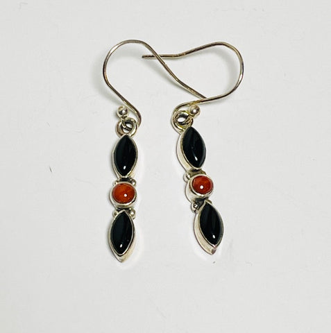 Onyx and Coral Drop Earrings (CH54)