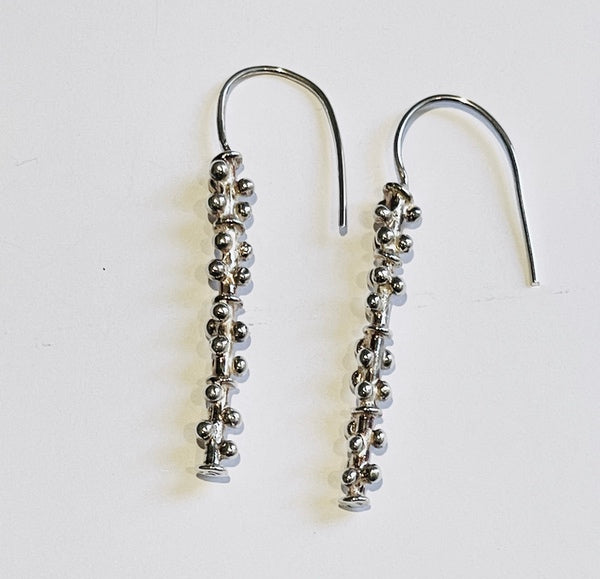 Silver Long Hook Earrings with Small Circles (AH50)