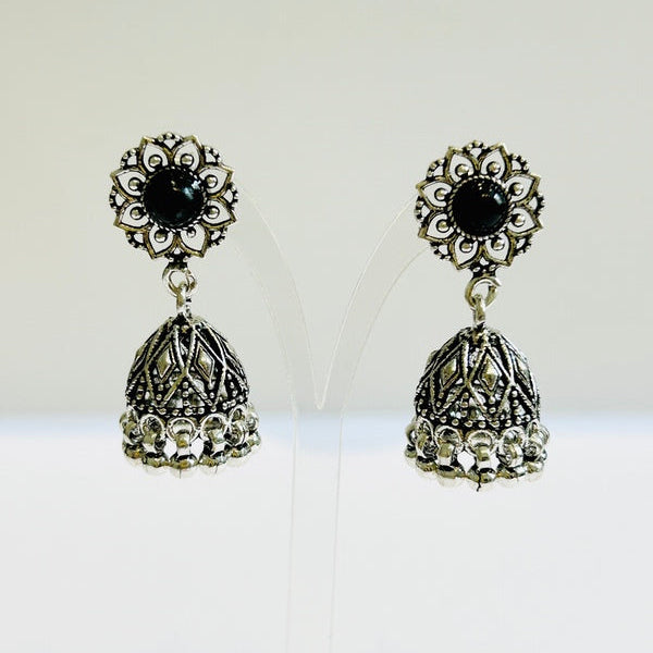 Onyx & Sterling Silver Jhumka Earrings (PGE)
