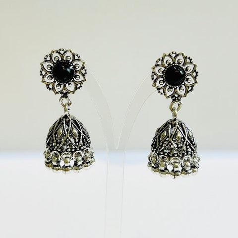 Onyx & Sterling Silver Jhumka Earrings (PGE)