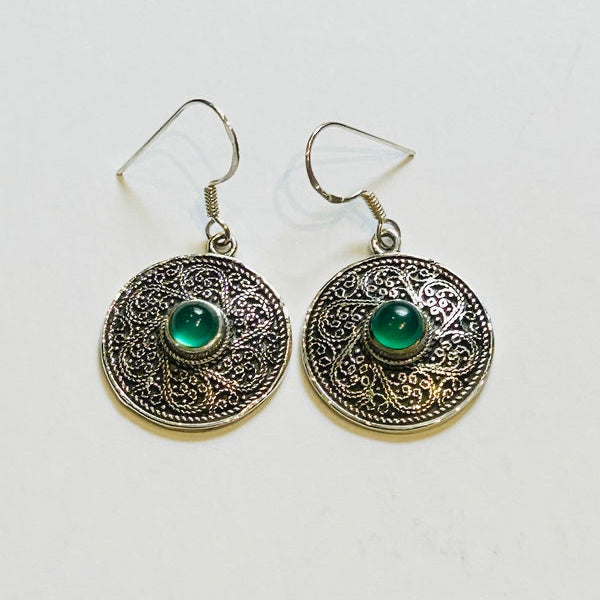Intricate Circular Silver & Jade Earrings (PGE)