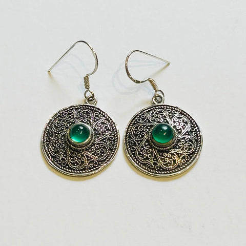Intricate Circular Silver & Jade Earrings (PGE)