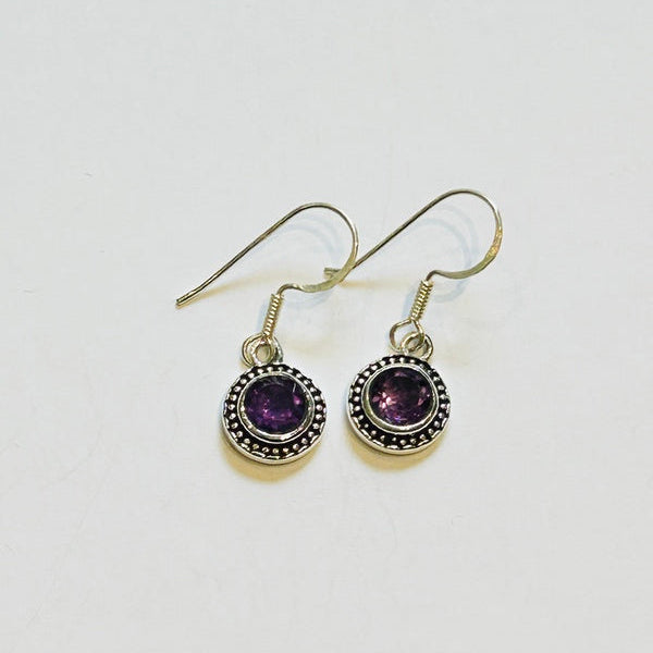 Petite Circular Cut Amethyst Hook Earrings (PGE)