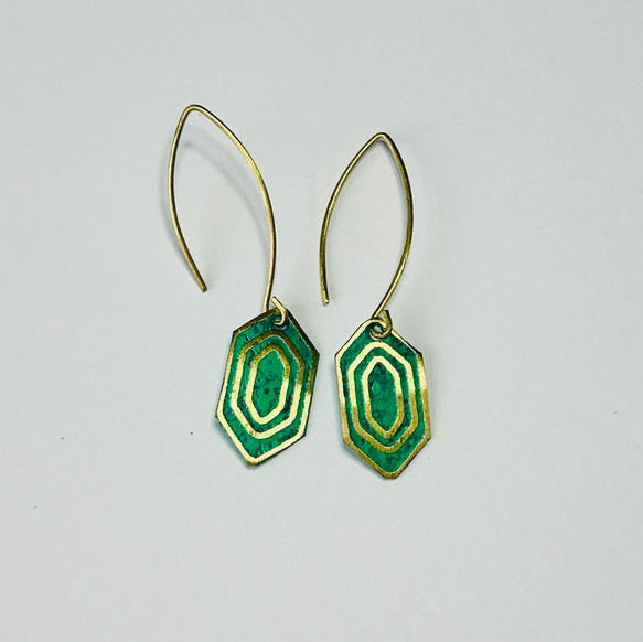 Reva Art Deco Hook Earrings, Green (DO37)