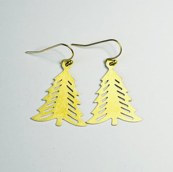 Xmas Tree Hook Earrings, Gold colour (DO38)