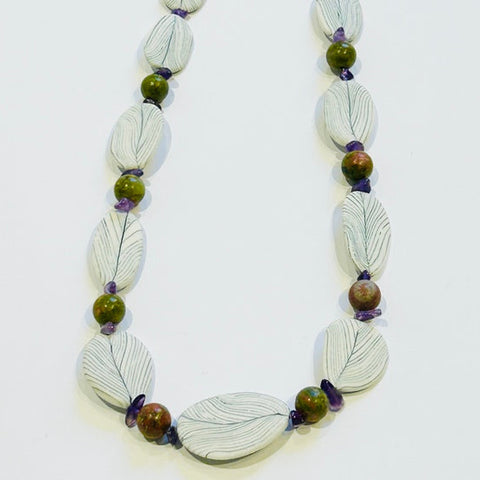 Sumi Leaf Ceramic & Sienna beads Necklace (CM13)