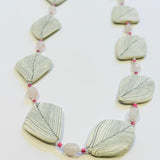 Sumi Leaf Ceramic & Rose Quartz Necklace (CM15)