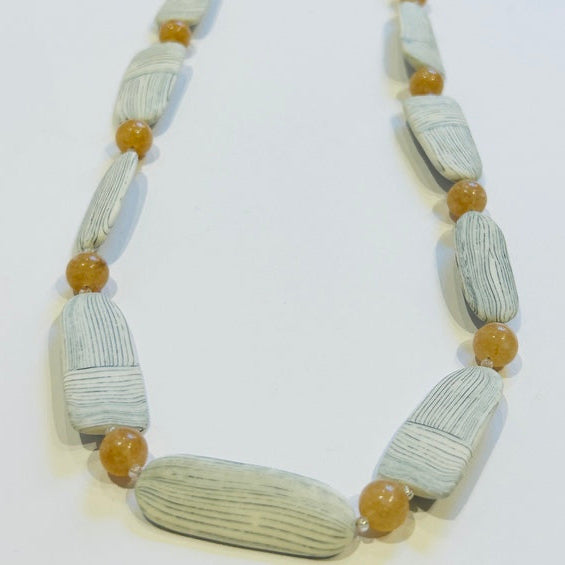 Sumi Wave Ceramic & Peach Aventurine Necklace (CM18)