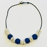 Strata Slice Stack Ceramic & Deep Blue Glass Necklace (CM22)