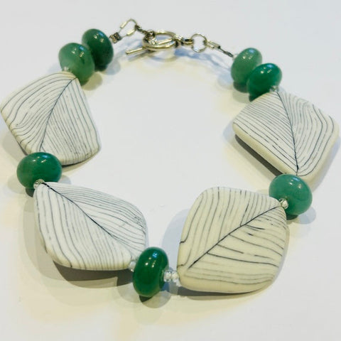 Sumi Leaf Ceramic & Green Aventurine Bracelet (CM04)