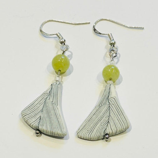 Sumi Leaf Ceramic & Agate Earrings (CM09)