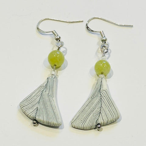 Sumi Leaf Ceramic & Agate Earrings (CM09)