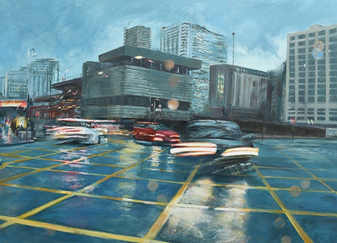 Nocturn Intersection II. Oil Painting, Framed (JS04)