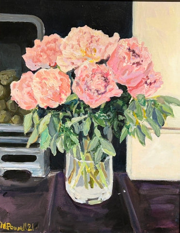 Peonies on the Hearth. Acrylic Painting (MP05)