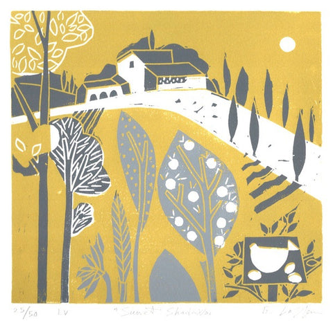 Sunset Shadows. Linocut Print 25/50 (GL510)