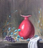 The Red Vase, Oil painting. Framed (MS45)