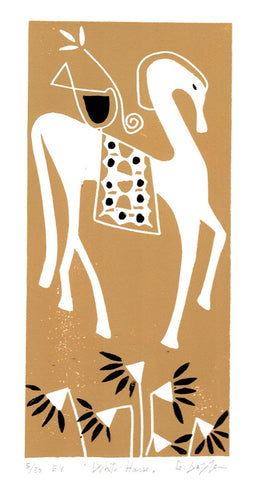 White Horse. Linocut Print 5/30 (GL512)