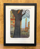 Old Joe & the Frankland building 4/9. Linoprint, Framed (MA60)