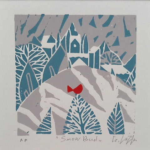 Snow Bird. Linocut Print a/p, Framed (GL04)