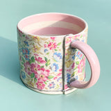 Short Mug. Floral & Pink Stripe (VG14)