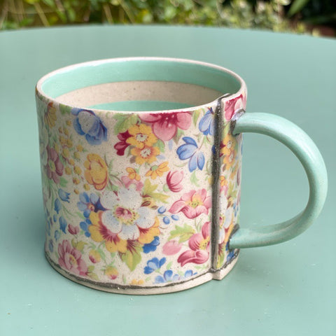 Short Mug. Floral with Green Stripes (VG18)