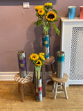 Metalwork Tube Vase (Blue Flowers)