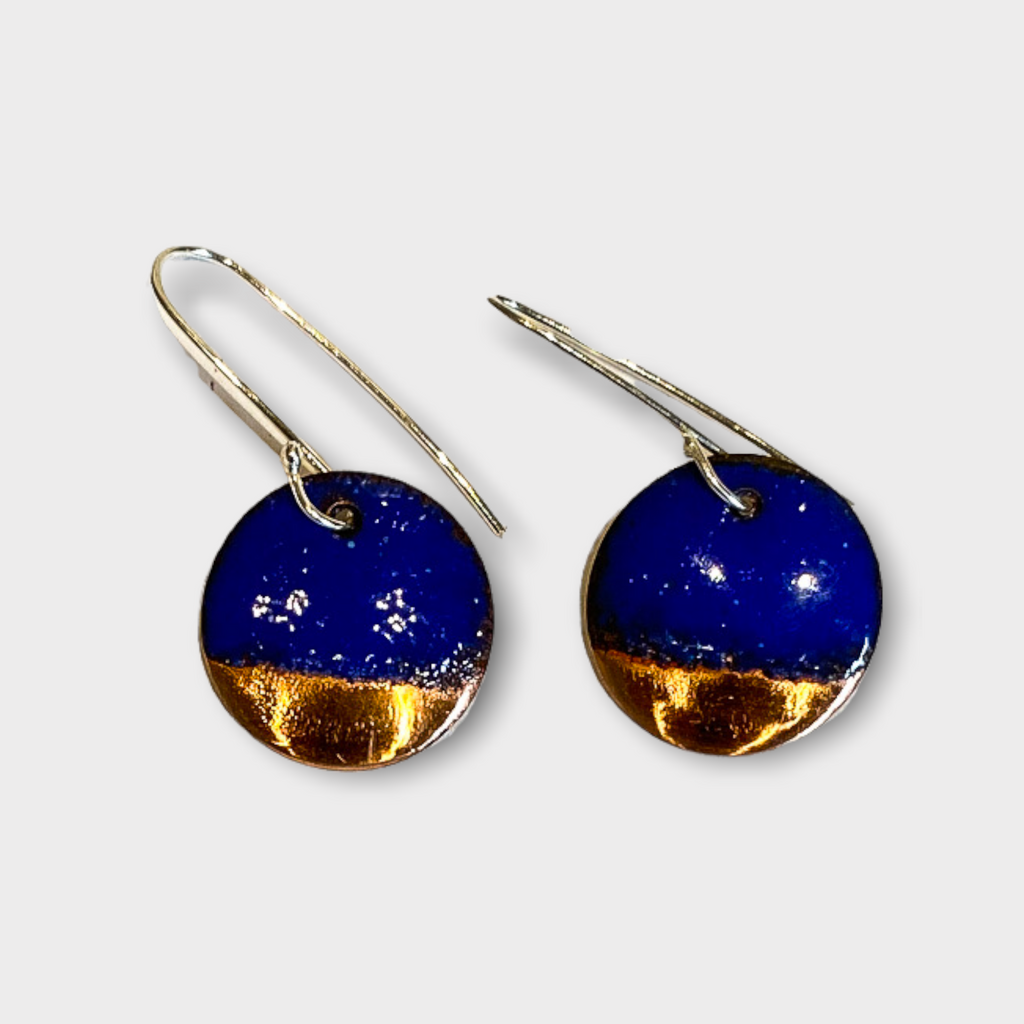 Round Enamel Earrings (Deep Blue - Copper Tip) JM36
