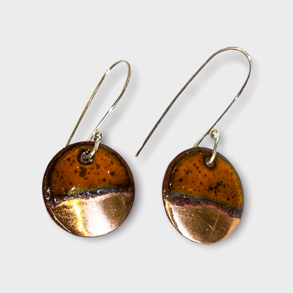 Round Enamel Earrings (Orange - Copper Tip) JM31