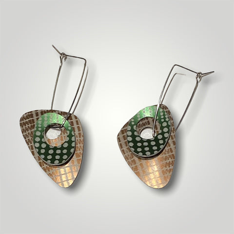 Double Triangle, Green & Bronze Earrings MN64