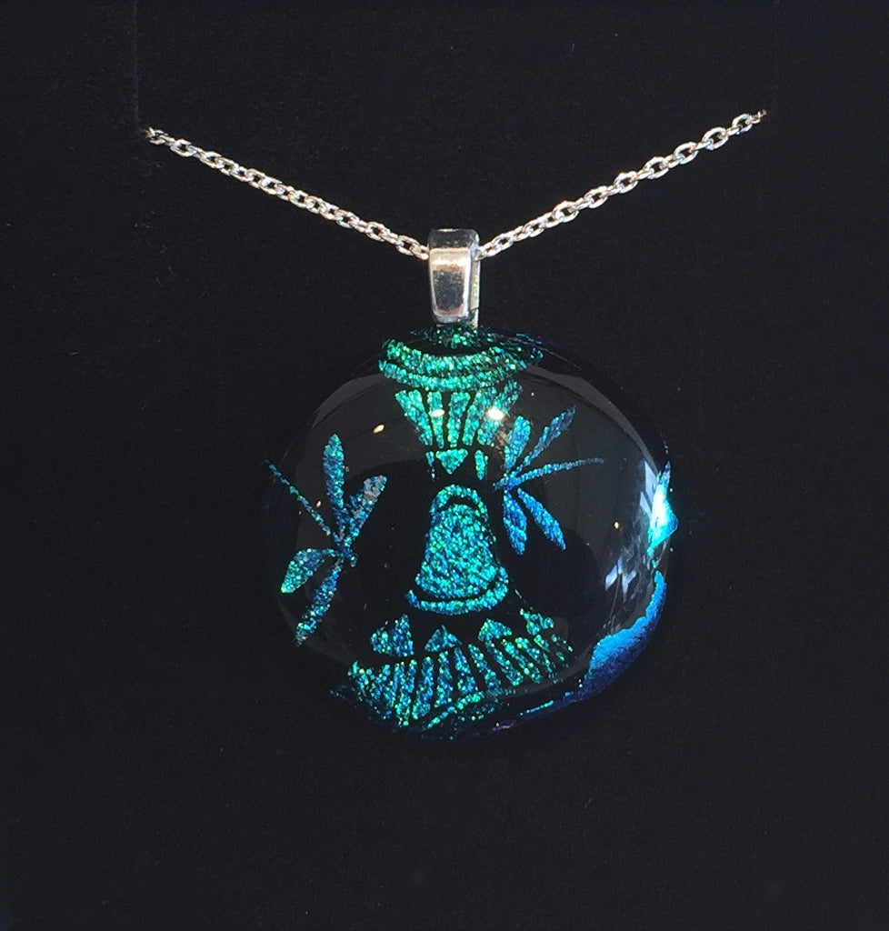 Blue Dragonflies on Black Pendant (small)