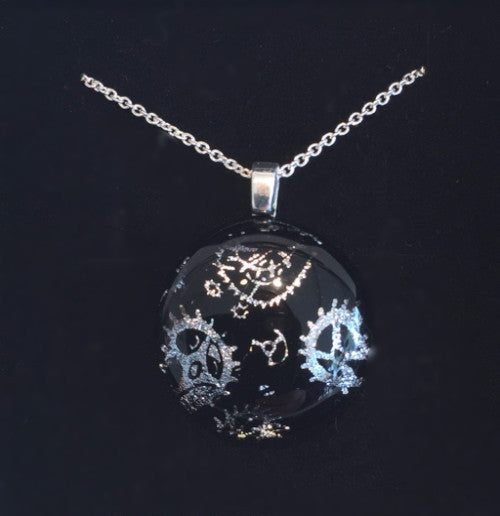 Silver Cogs on Black Pendant (Small)
