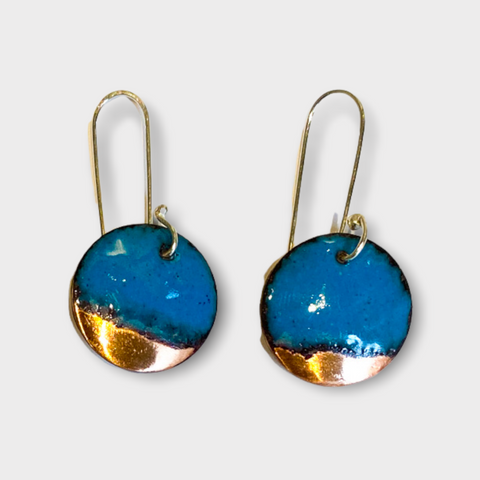 Round Enamel Earrings (Blue - Copper Tip) JM32