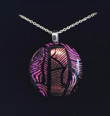 Pink Patterns on Black Pendant (small)