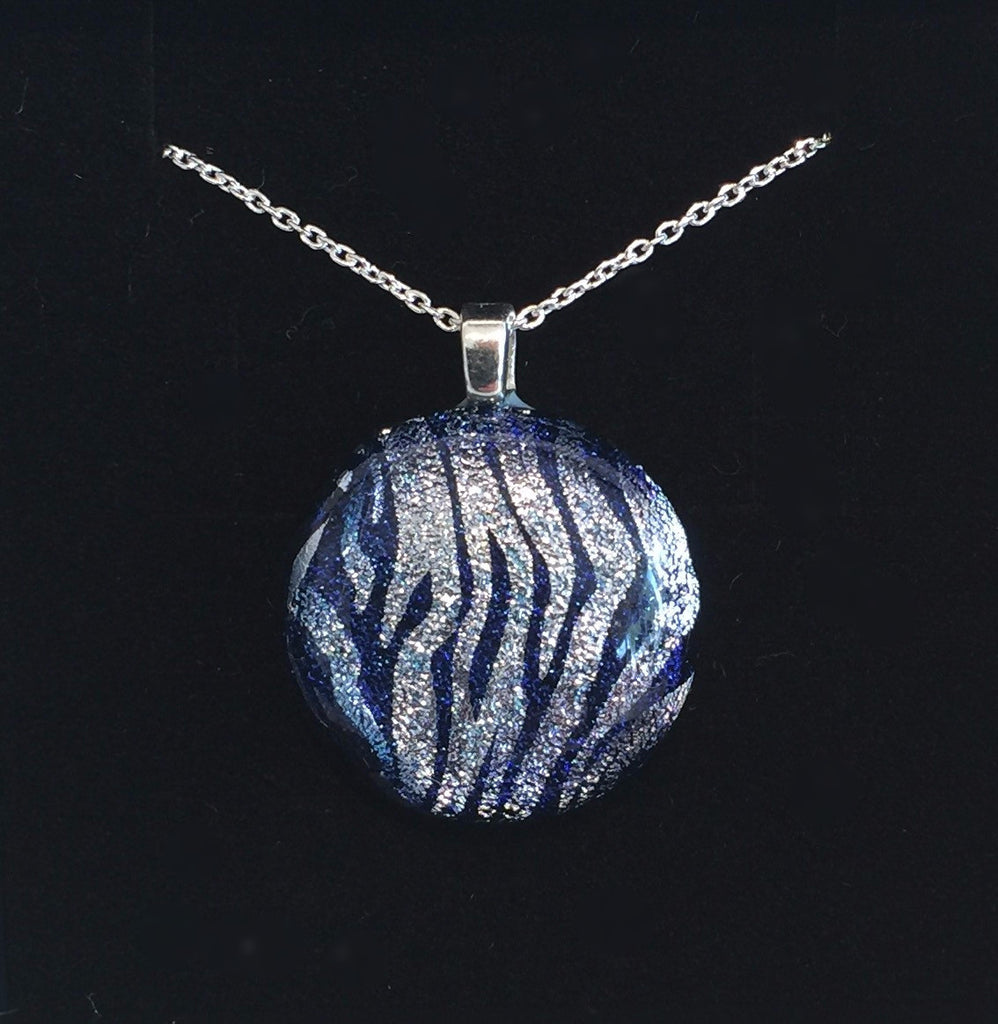 Silver Stripes on Blue Pendant (small)