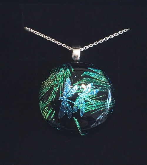 Sky Blue Dragonflies on Black Pendant (small)