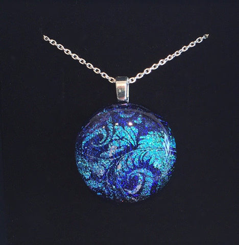 Sky Blue Leaves on Blue Pendant (small)