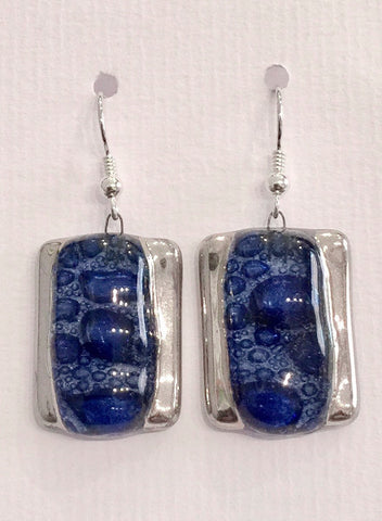 Bubble Rectangle Earrings (Dark Blue)